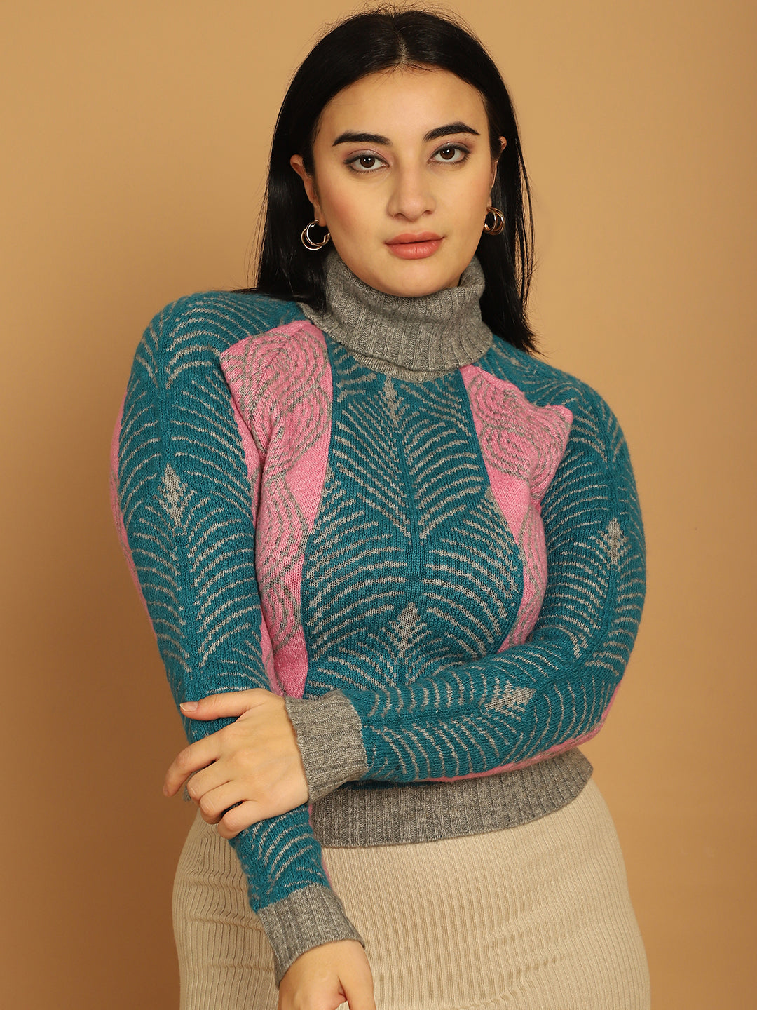 Women Pink Printed Sweater