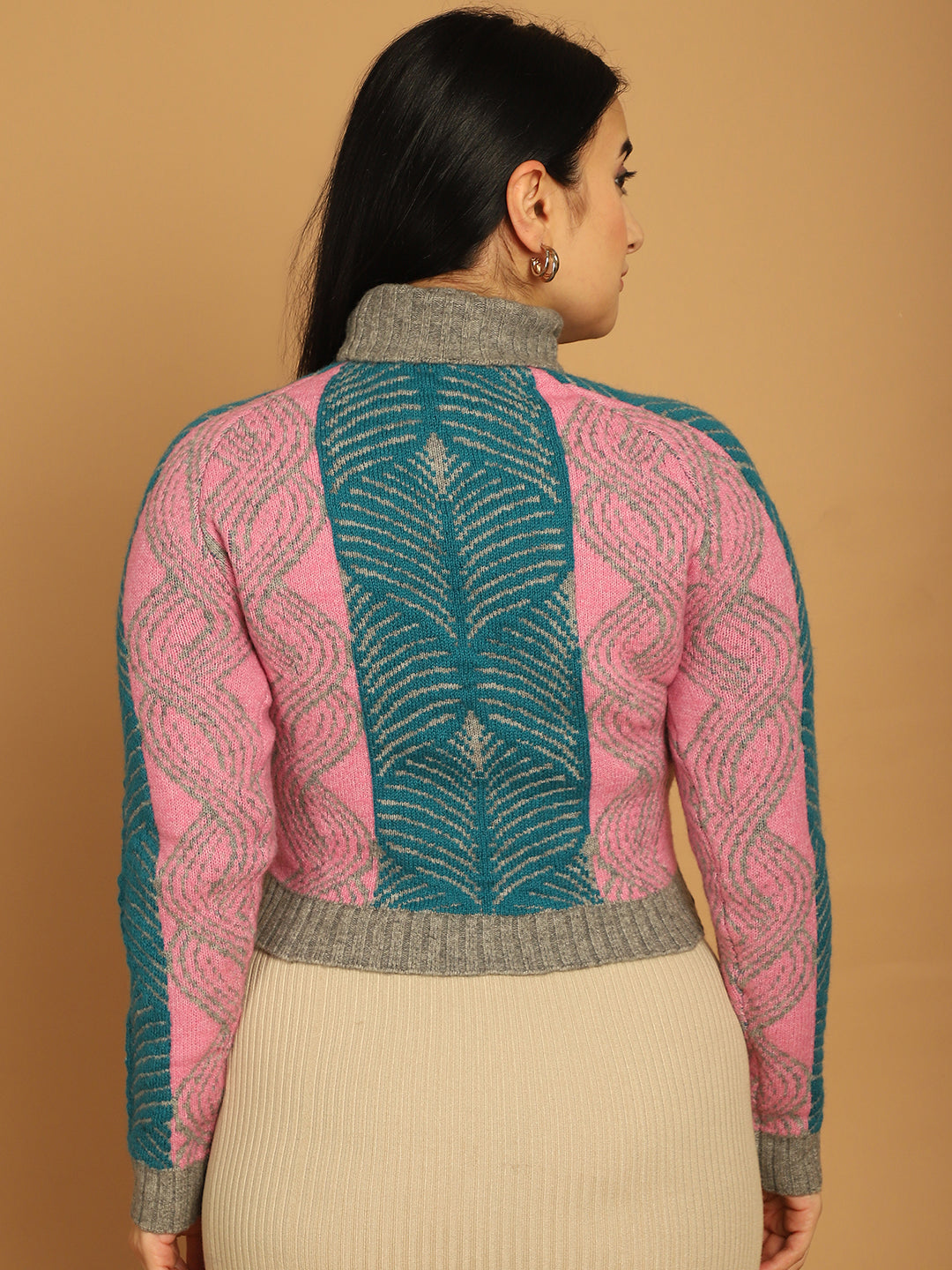 Women Pink Printed Sweater