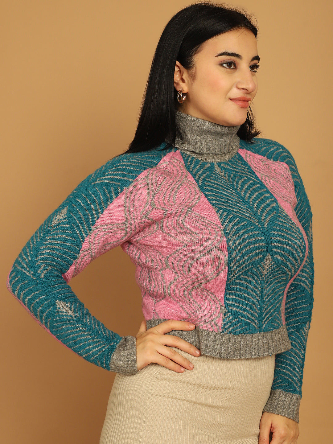 Women Pink Printed Sweater