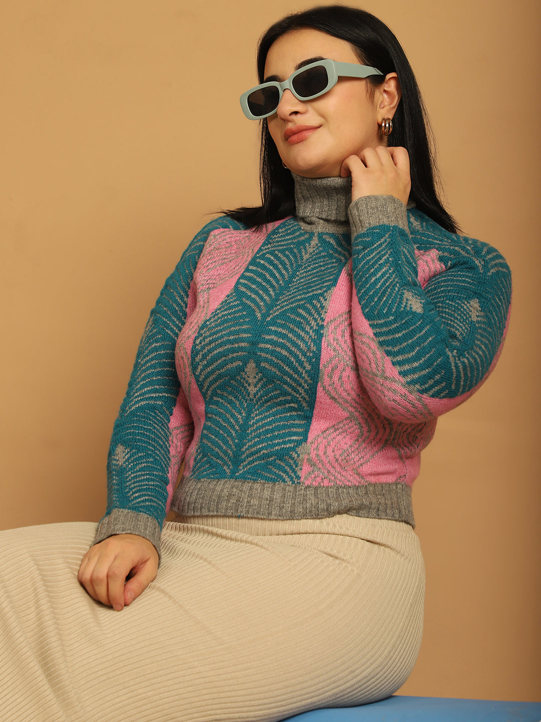 Women Pink Printed Sweater