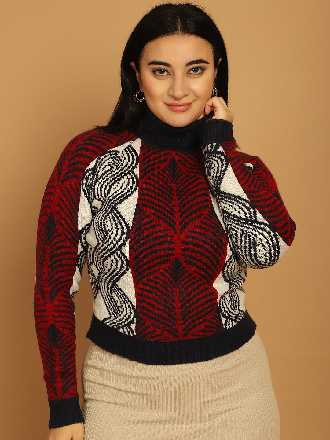 Women Red Printed Sweater