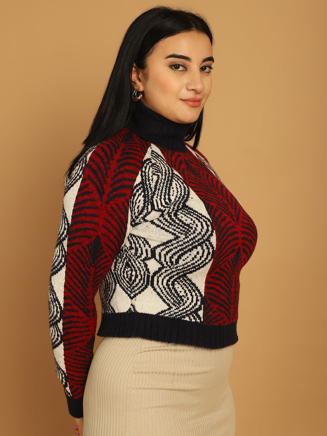 Women Red Printed Sweater