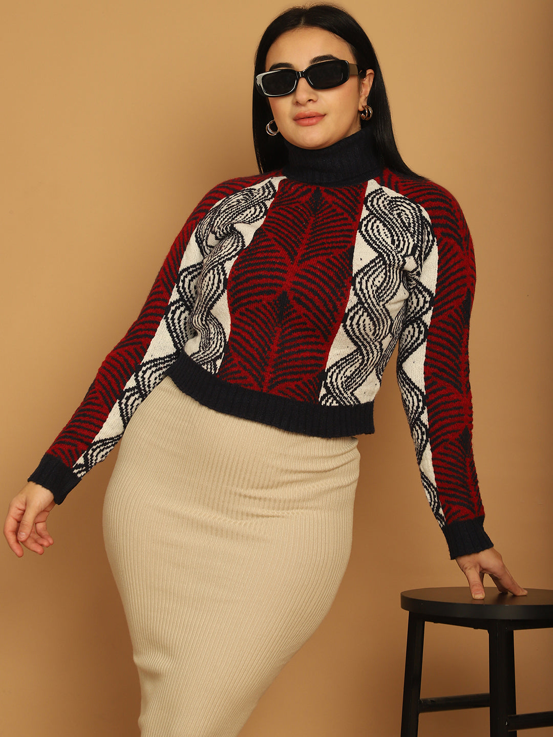 Women Red Printed Sweater