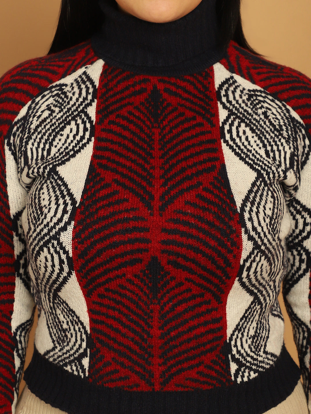 Women Red Printed Sweater