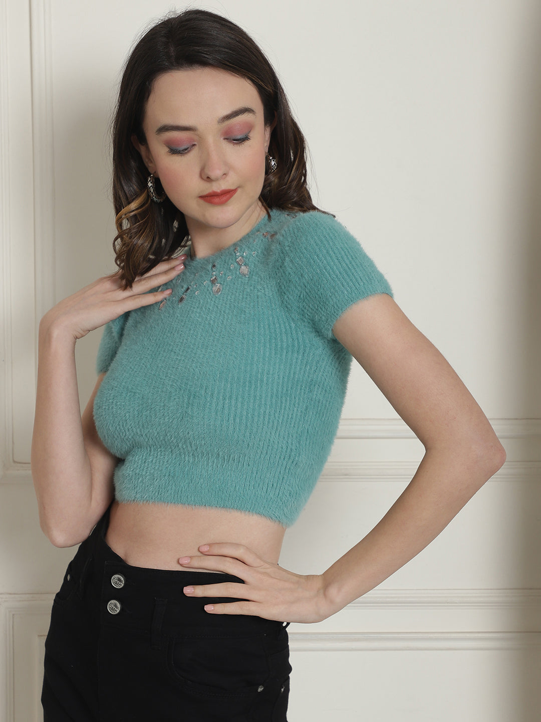 Women Green Crop Top