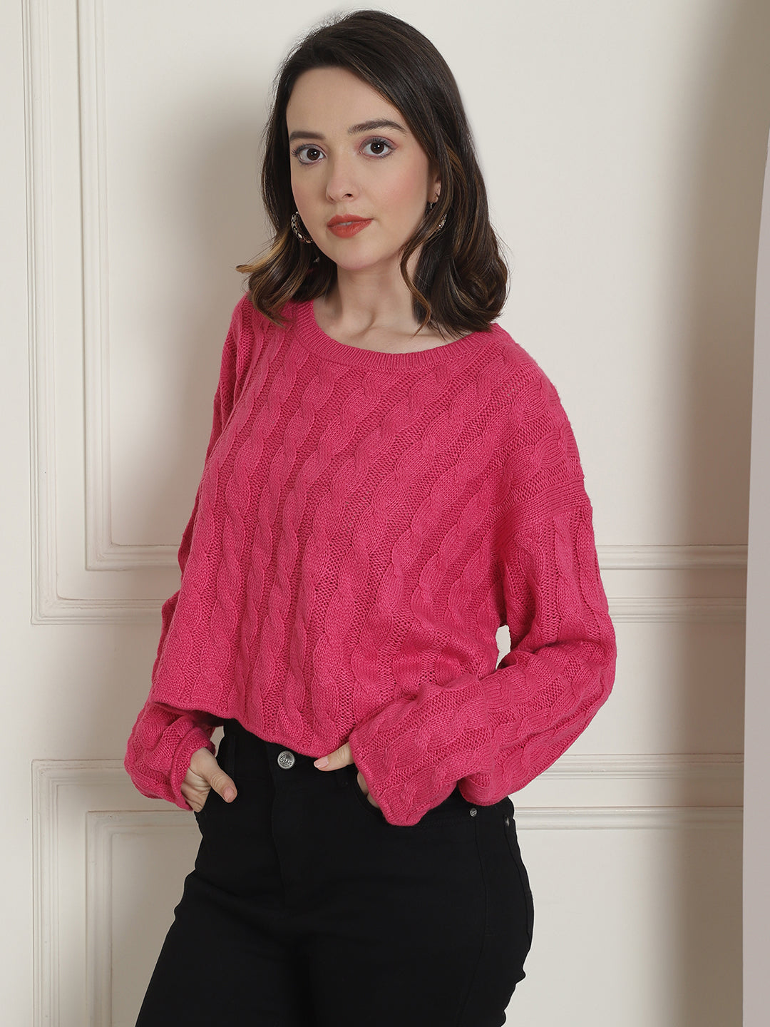 Women Pink Relaxed Sweater