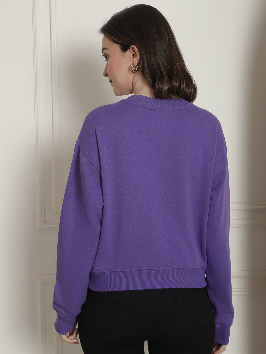 Women Purple Round Neck Sweatshirt