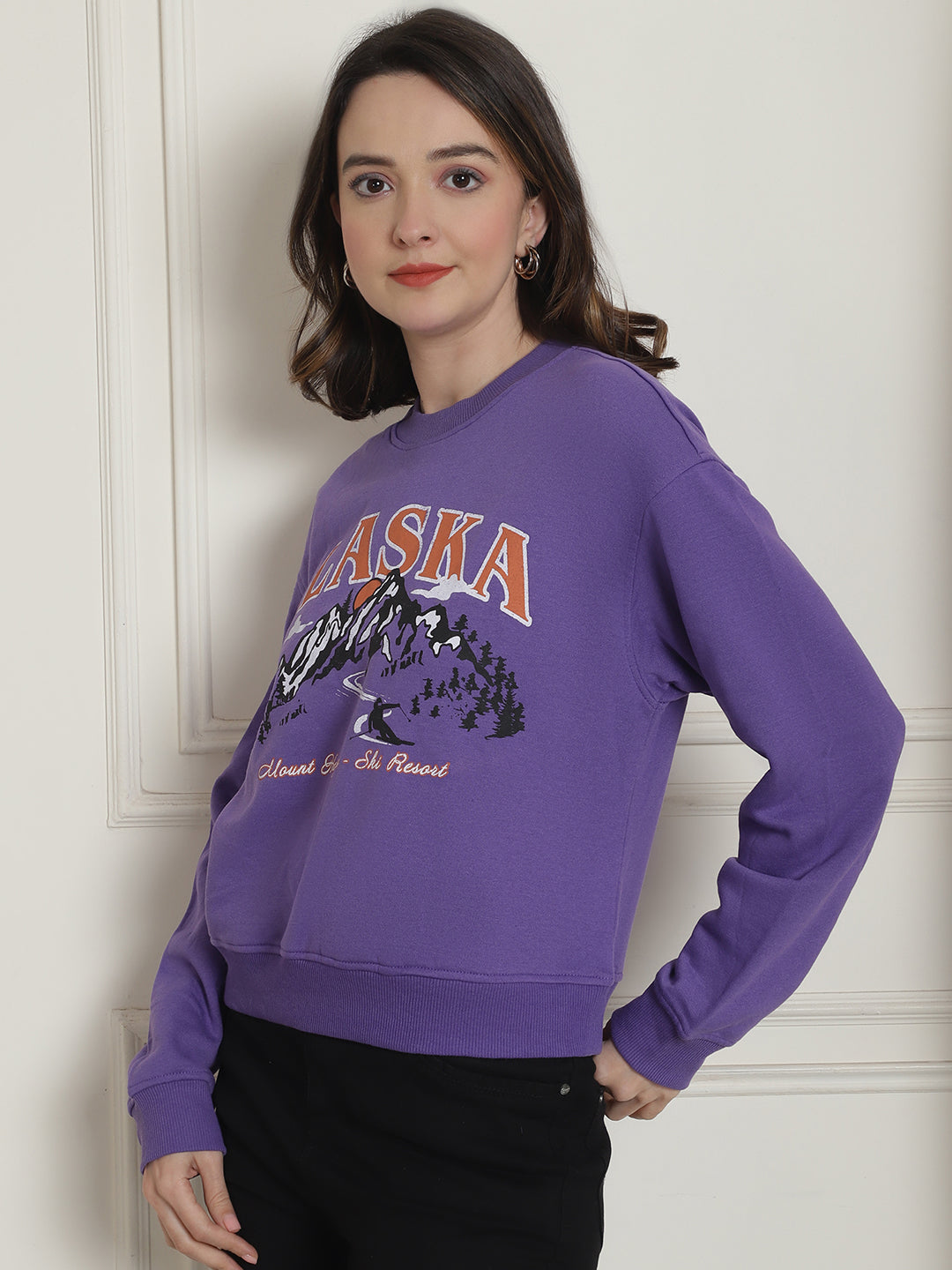 Women Purple Round Neck Sweatshirt