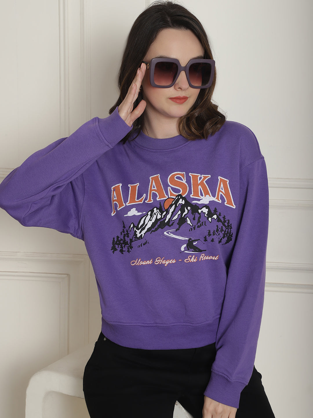 Women Purple Round Neck Sweatshirt