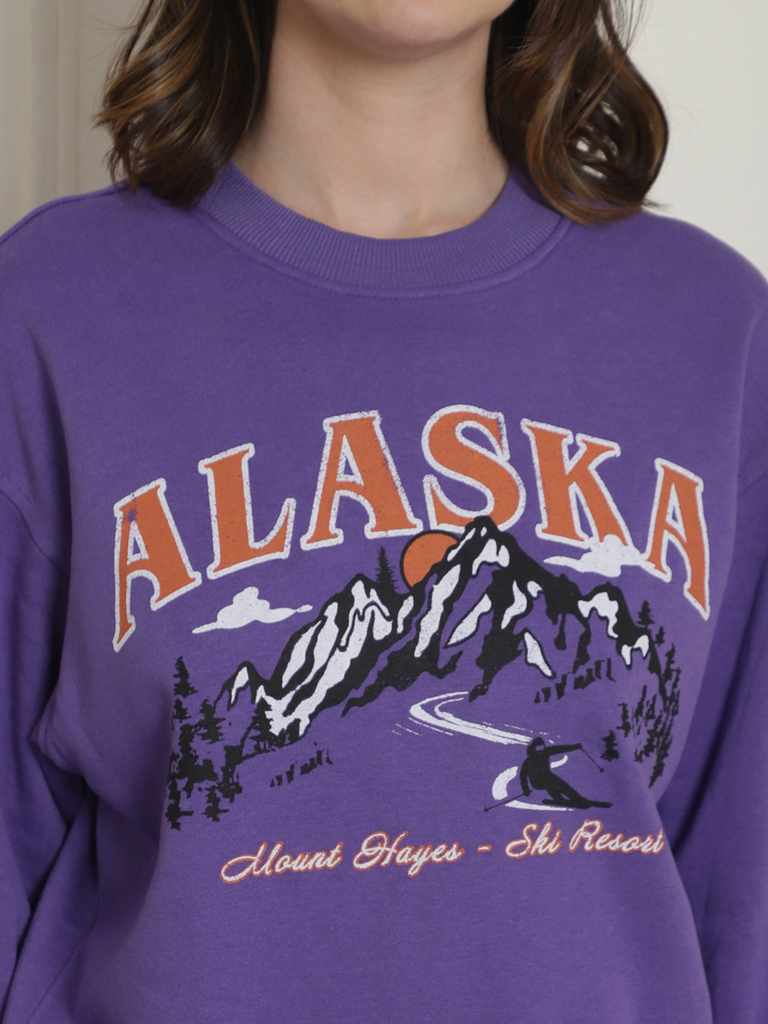 Women Purple Round Neck Sweatshirt