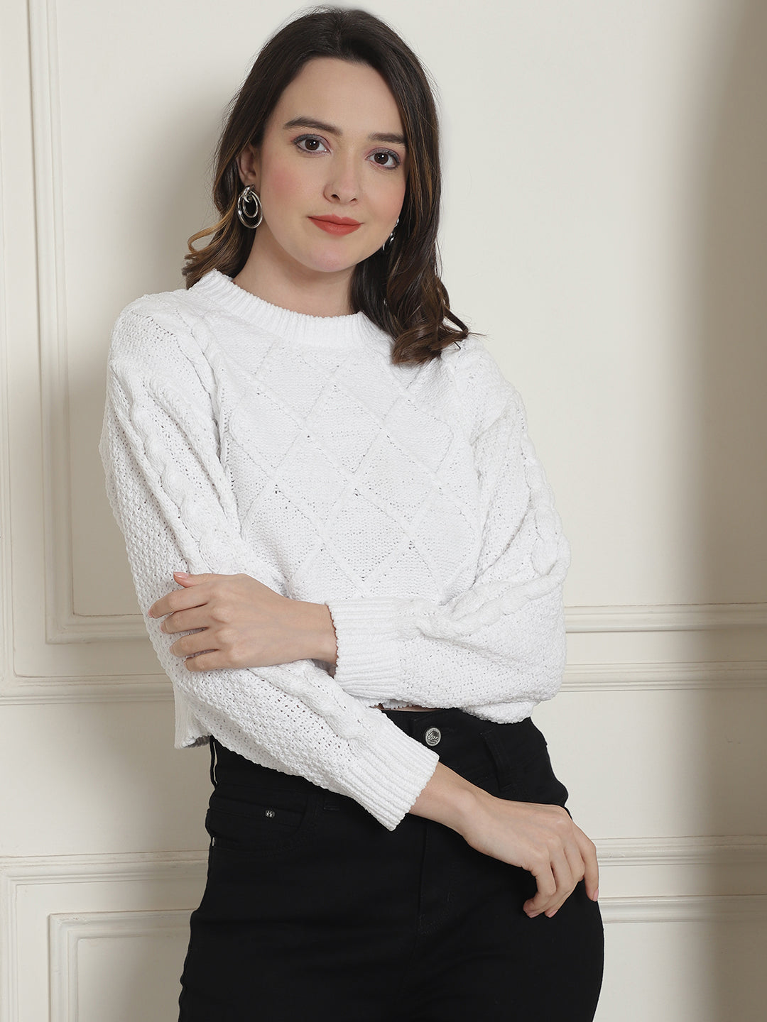 Women White Viscose Sweater