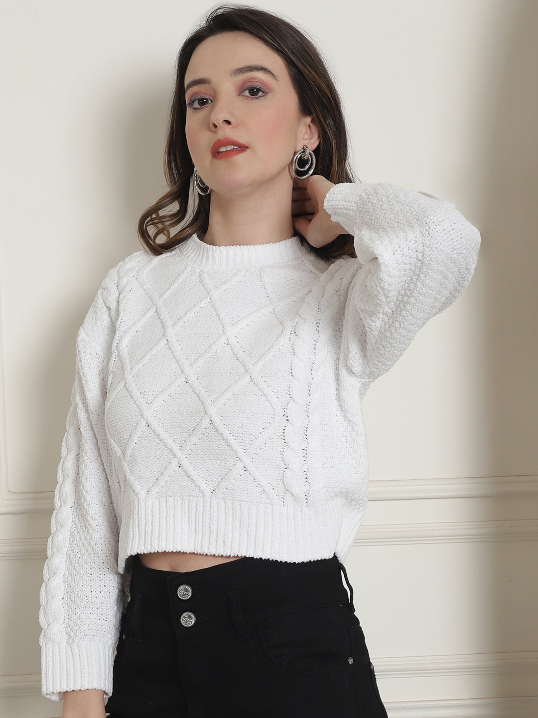 Women White Viscose Sweater