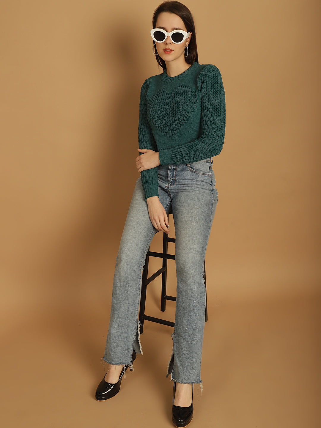 Women Green Viscose Crop Sweater