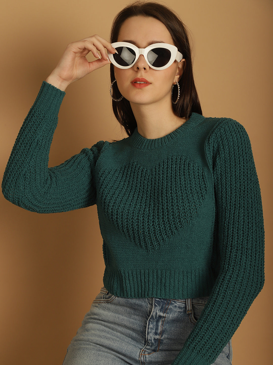 Women Green Viscose Crop Sweater