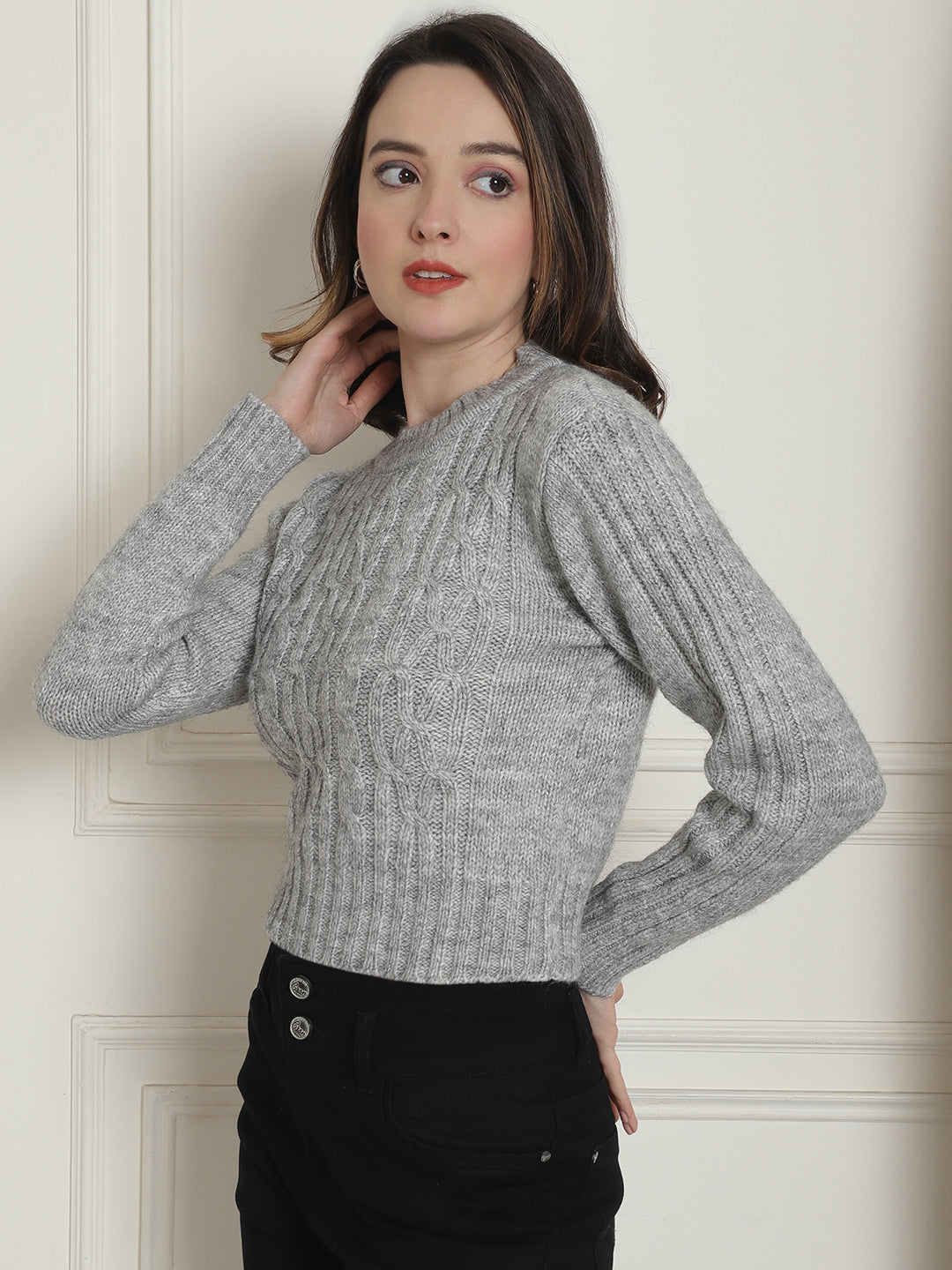 Women Grey Acrylic Sweater