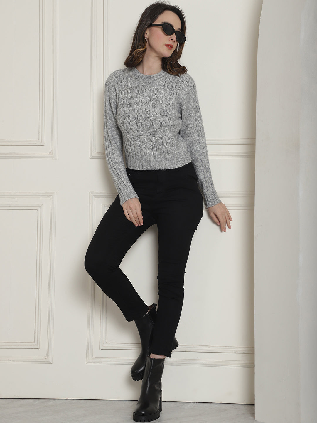 Women Grey Acrylic Sweater