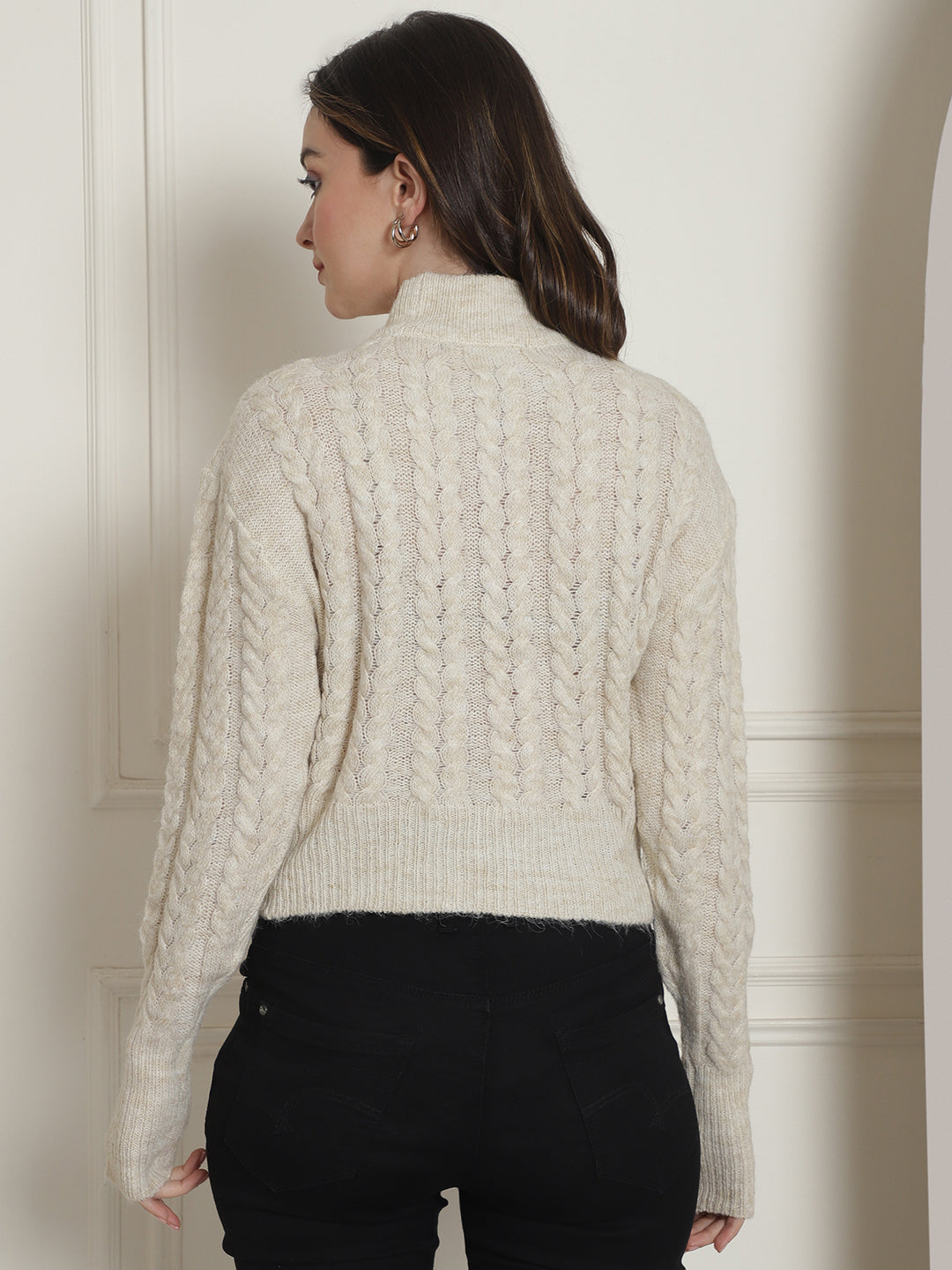 Women Light Beige Cable Knit