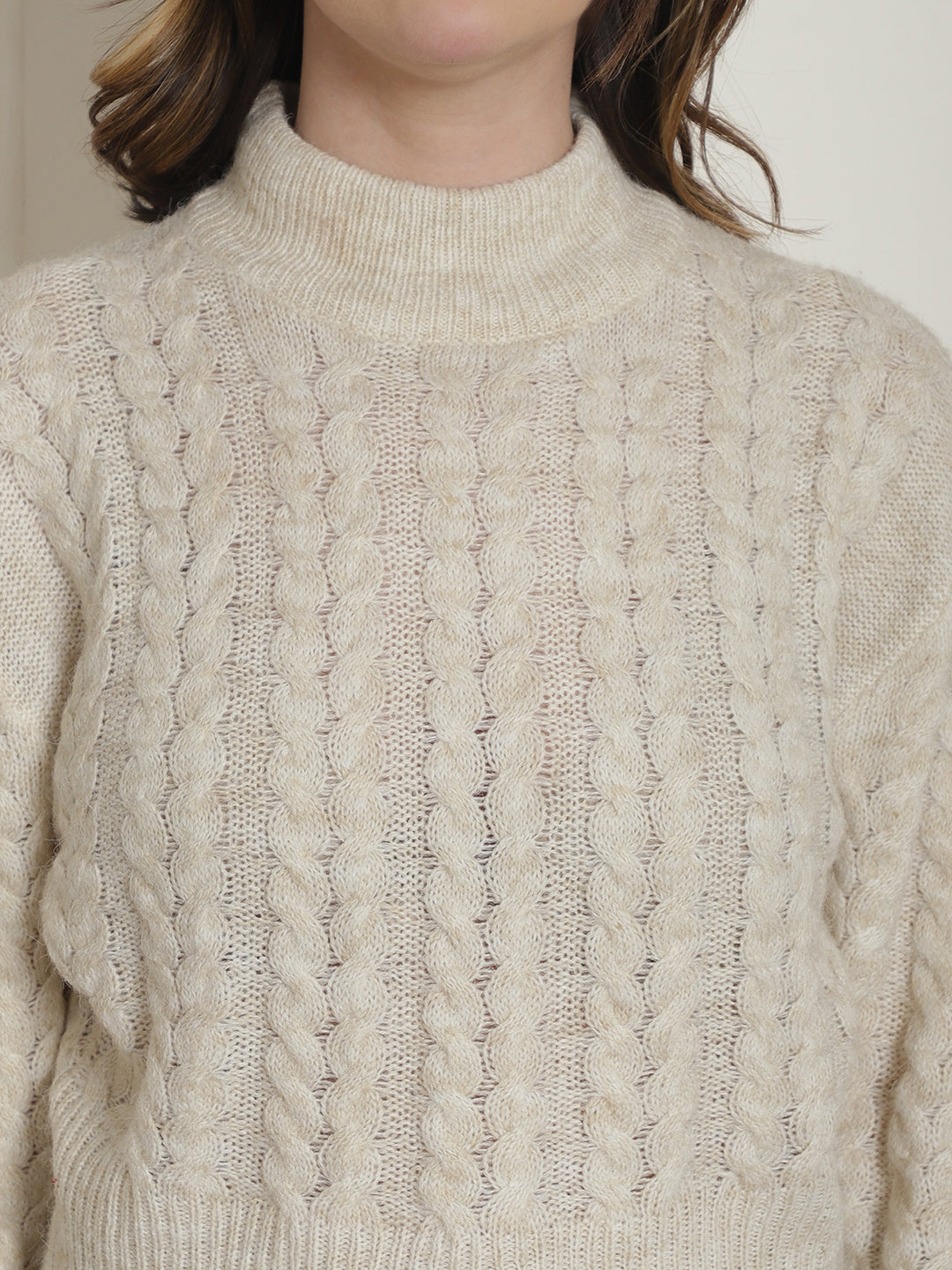 Women Light Beige Cable Knit